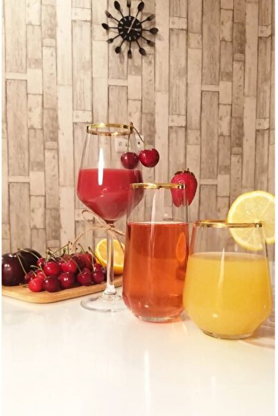 Paşabahçe Allegra Gold Kadeh Meşrubat Seti 18 Parça Yaldızlı Set Allegra