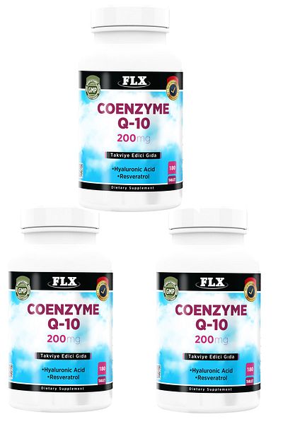 FLX Coenzyme Q-10 200Mg - Hyaluronic Acid and Resveratrol 180 Tablets 3 Boxes