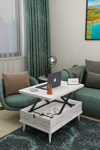 kolexonline Desensiz 3 Kademeli Akıllı Sihirli Sehpa Antik Beyaz Renk