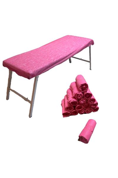 Lina tekstil tasarım Pembe Renk Lastikli Sedye Örtüsü 50 Adet Kalın Kumaş 45gr