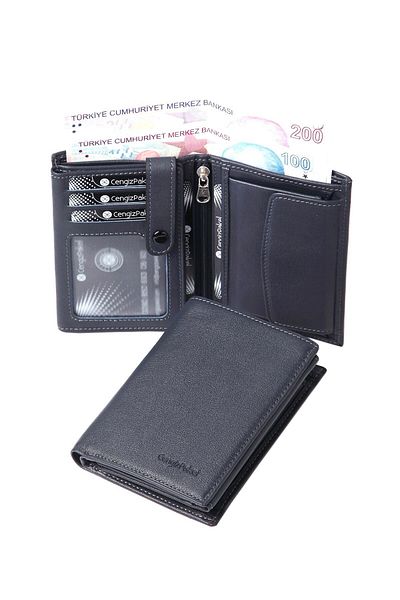 CENGİZ PAKEL Genuine Leather Men's Wallet Navy Blue-13689t