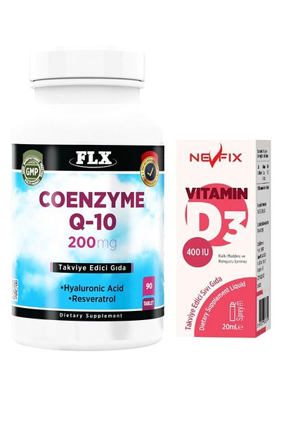 FLX Coenzyme Q10 Hyaluronic Acid 200 mg 90 Tablets Nevfix Vitamin D3