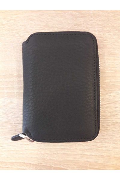 Guard Leather Guard Zippered Genuine Leather Mini Wallet Black 796