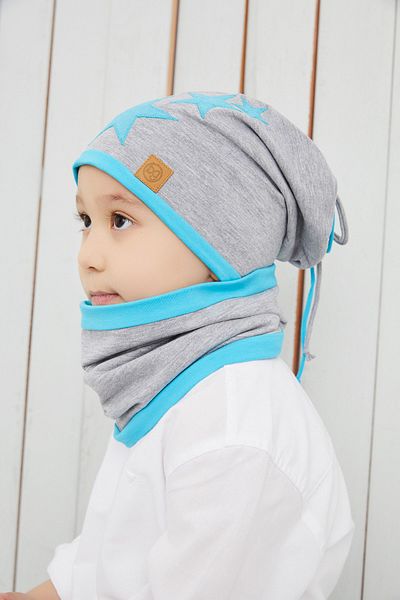 Babygiz Gray Blue Fanatic Beret Neck Collar Set Soft Double Layer Sports 100% Natural Cotton Combed Cotton