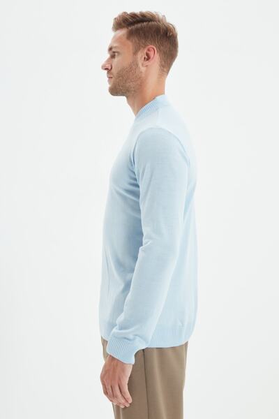 Trendyol Collection Men's Blue Slim Fit Basic Sweater - Half Turtleneck, Slim Fit Tmnaw21Kz0758