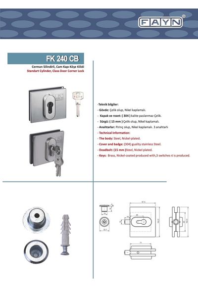FAYN Fk 240 Cb Cerman Cylinder، قفل زاوية للباب الزجاجي