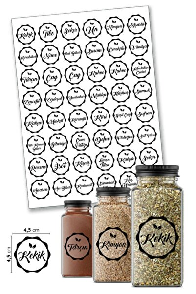 Norm Design Şeffaf Baharatlık Kavanoz Etiketi, (48 Çeşit) Baharat Sticker