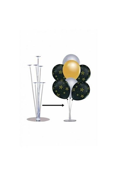 BAL10 DÜNYASI 7-Piece Balloon Stand + 7 Pieces of 12 Inch Metallic Light Blue Balloons