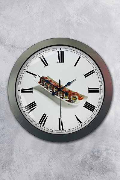 Platin Saat هدية ساعة حائط سوشي معدنية من الكروم مقاس 36 سم