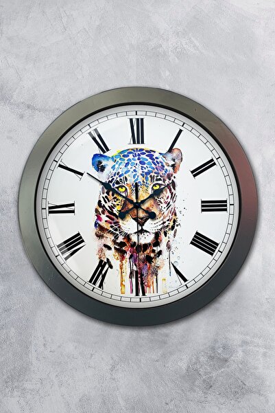 Kasva Concept هدية ساعة حائط نمر معدنية أنثراسايت مقاس 36 سم
