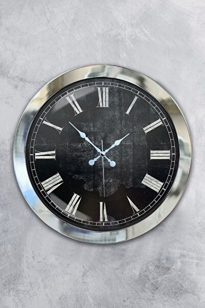 Platin Saat ساعة حائط كروم معدن اسود انتيك مقاس 36 سم