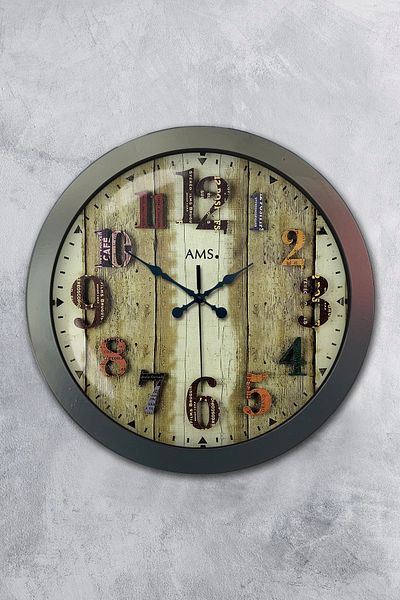 Kasva Concept Gift 36 cm Chrome Metal Antique Colored Number Wall Clock