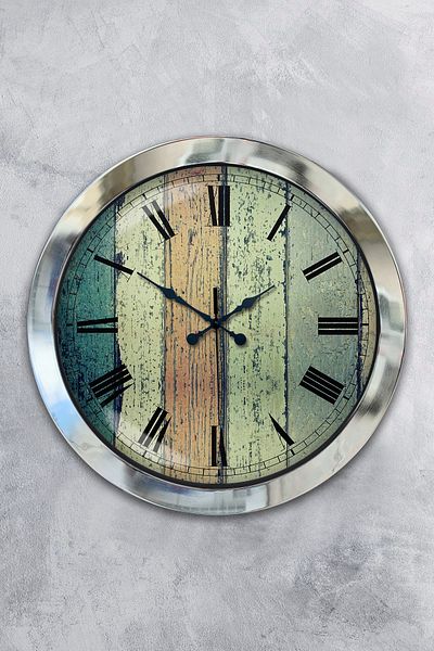 Kasva Concept 36 cm Chrome Metal Roman Antique Wall Clock
