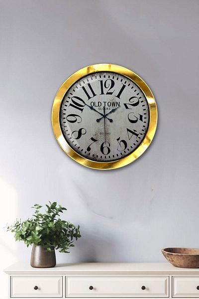 Kasva Concept Gift 36 cm Gold Metal Old Town Wall Clock
