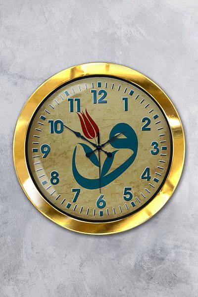 Kasva Concept Gift 36 cm Gold Metal Vav Wall Clock