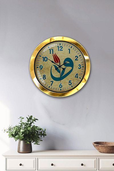 Kasva Concept Gift 36 cm Gold Metal Vav Wall Clock