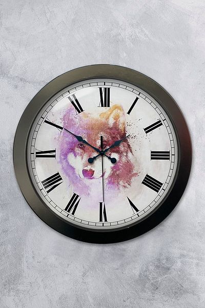 Kasva Concept Gift 36 cm Black Metal Wolf Wall Clock