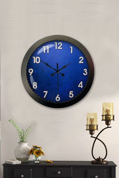 Kasva Concept Cadou 36 Cm Negru Metal Albastru Ceas de Perete