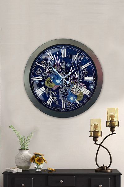 Kasva Concept Gift 36 cm Chrome Metal Blue Water Wall Clock