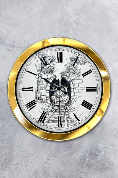 Kasva Concept Gift 36 cm Gold Metal Train Wall Clock