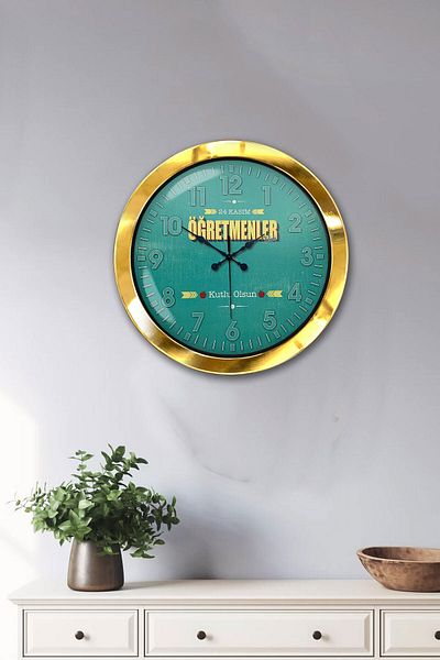 Kasva Concept Gift 36 cm Gold Metal Teacher's Day Wall Clock
