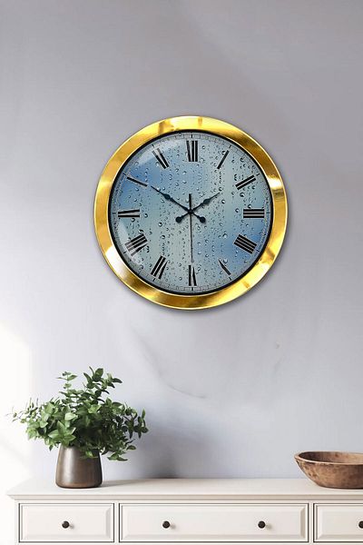 Kasva Concept Δώρο 36 εκ. Χρυσό Μεταλλικό Ρολόι Τοίχου Raindrop