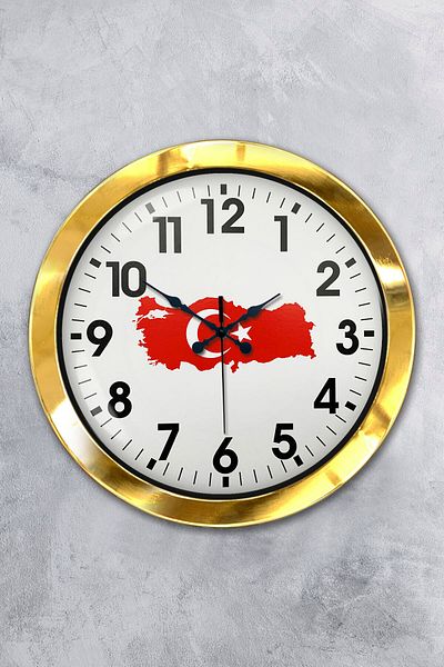 Kasva Concept 36 cm Gold Metal Türkiye Map Wall Clock