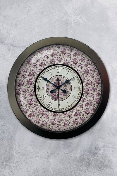 Kasva Concept 36 cm Black Metal Purple Flower Wall Clock