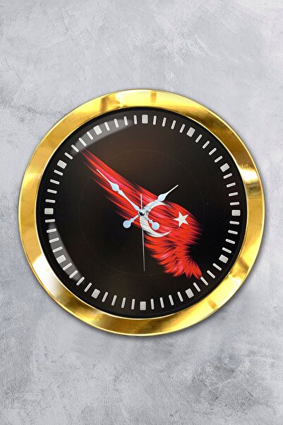 Platin Saat ساعة حائط علم تركي معدن ذهبي مقاس 36 سم