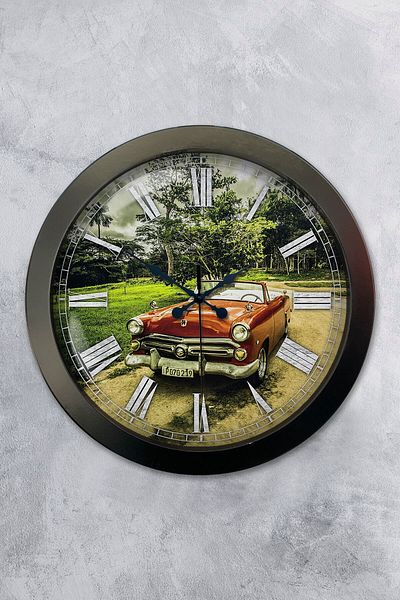Kasva Concept Gift 36 cm Black Metal Classic Car Wall Clock