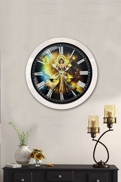Kasva Concept Gift 36 cm White Metal Libra Sign Wall Clock