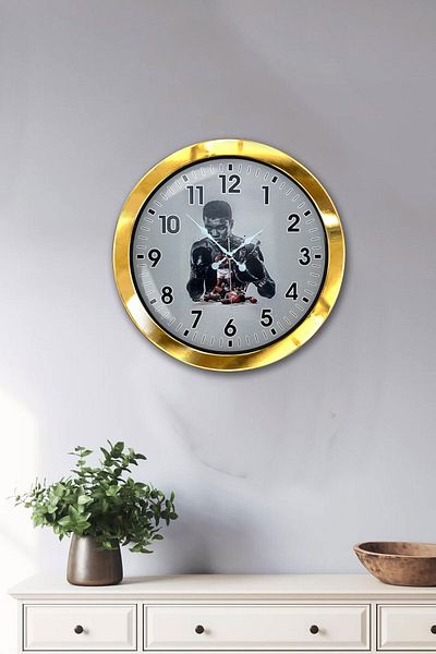 Kasva Concept 36 cm Gold Metal Muhammad Ali Wall Clock