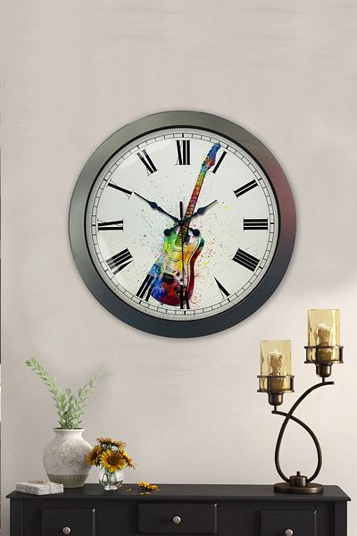 Kasva Concept Gift 36 cm Black Metal Guitar Wall Clock