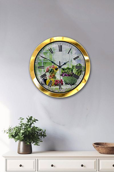 Kasva Concept Gift 36 cm Gold Metal Kitchen Wall Clock