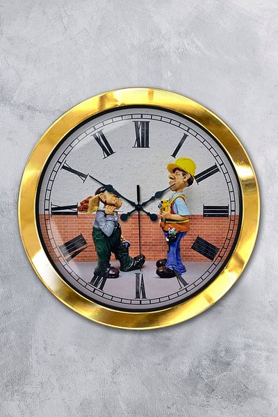 Kasva Concept Gift 36 cm Gold Metal Construction Wall Clock