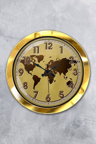 Kasva Concept Gift 36 cm Gold Metal Map Wall Clock