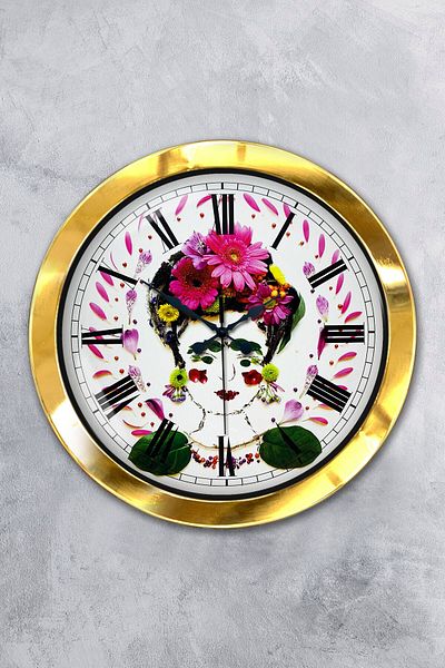 Kasva Concept Gift 36 cm Gold Metal Flowers Wall Clock