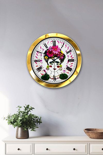 Kasva Concept Gift 36 cm Gold Metal Flowers Wall Clock