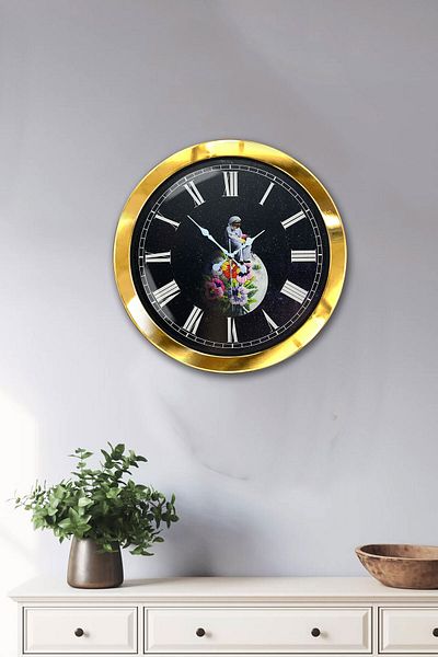 Kasva Concept Gift 36 cm Gold Metal Green World Wall Clock