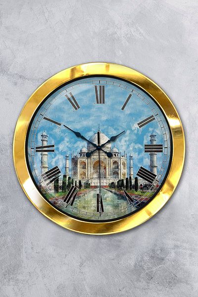 Kasva Concept Δώρο 36 εκ. Χρυσό Μεταλλικό Ρολόι Τοίχου Mahal Crown