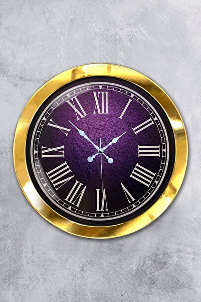 Platin Saat هدية ساعة حائط معدنية ذهبية اللون بنفسجية مقاس 36 سم