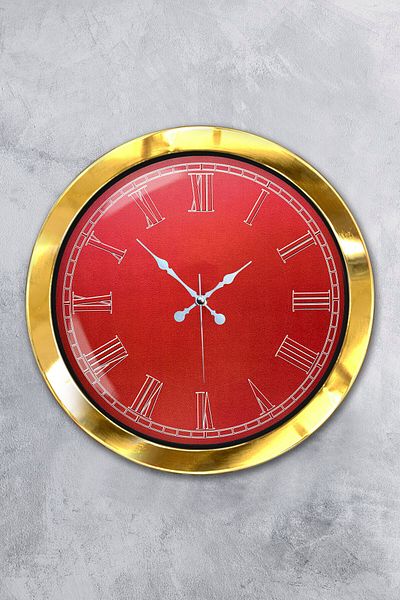 Kasva Concept Gift 36 cm Gold Metal Red Wall Clock