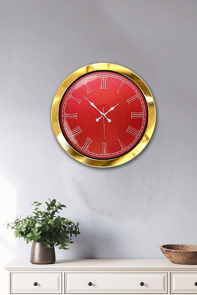 Kasva Concept Gift 36 cm Gold Metal Red Wall Clock