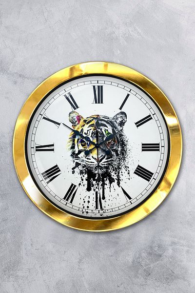 Kasva Concept Gift 36 cm Gold Metal Tiger Wall Clock