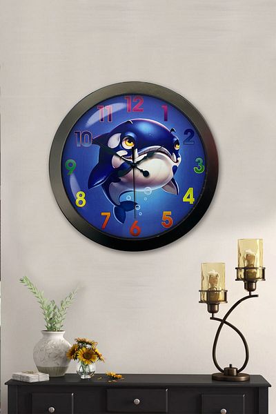 Kasva Concept Gift 36 cm Black Metal Sea Child Wall Clock