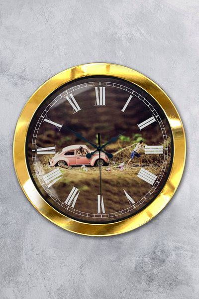 Kasva Concept Gift 36 cm Gold Metal Tosbağa Wall Clock
