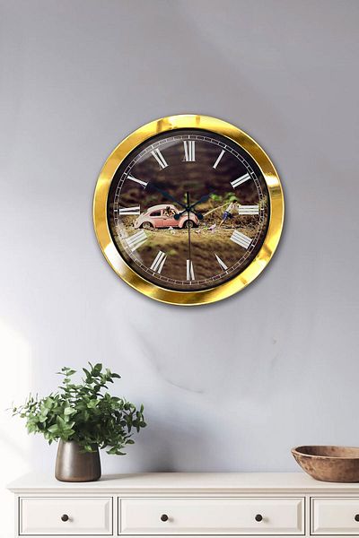 Kasva Concept Gift 36 cm Gold Metal Tosbağa Wall Clock