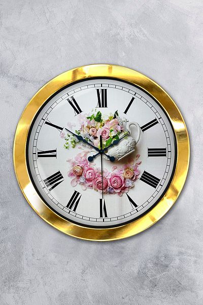 Kasva Concept Gift 36 cm Gold Metal Rose Wall Clock