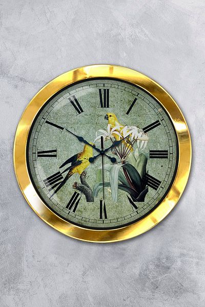 Kasva Concept Gift 36 cm Gold Metal Birds Wall Clock
