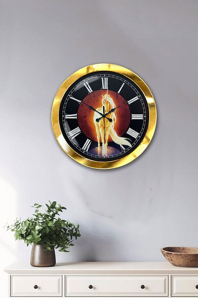 Kasva Concept Gift 36 cm Gold Metal Horse Wall Clock